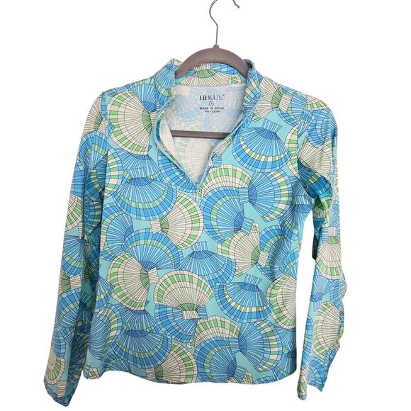 Ibkul Athletic Shirt Blue White Geometric Print 1/4 Zip Women S Collared - Picture 1 of 8